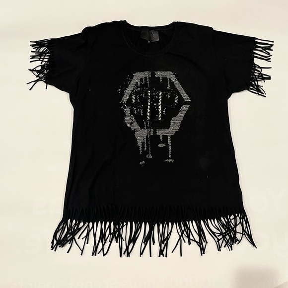 Phillip Plein Couture ltd edition black fringe t-shirt shirt medium large - Picture 2 of 4